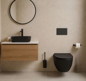 Erga Lily+, závesná WC misa 490x370x365mm, Rimless Tornado 2 + toaletné sedadlo s pomalým zatváraním, čierna matná, ERG-V03-LILY-TO2-BK