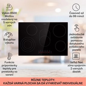 Klarstein Virtuosa Roast, vstavaná varná doska, 5 zón, 8500W, sklokeramika
