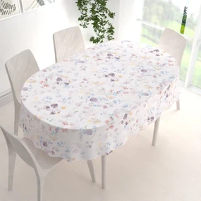 Biante Bavlnený oválny obrus Sandra SA-290 Farebné lučne kvety na bielom 140x180 cm