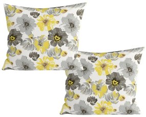 Sada 2 ks dekoračných obliečok na vankúš z mikrovlákna FEONELLE 45x45 cm, žlto-sivá