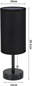 Brilagi - Stolná lampa s USB portom TABLON 1xE27/25W/230V čierna