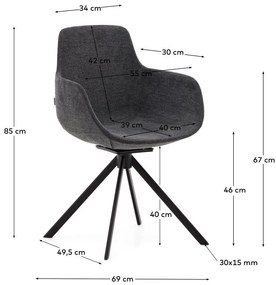 Tmavosivé čalúnené jedálenské kreslá v súprave s podrúčkami 2 ks Tissiana – Kave Home