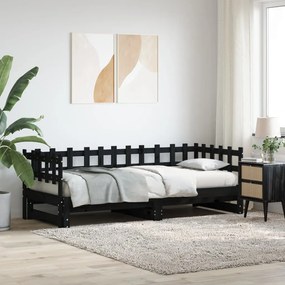 Rozkladacia denná posteľ čierna 2x(90x200) cm borovicový masív 840390