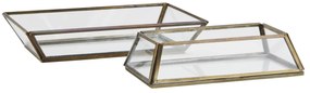 MADAM STOLTZ Sklenený podnos Clear / Aged brass – sada 2 ks