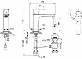 Ideal Standard Connect Air - Umývadlová batéria Slim Grande s BlueStart s odtokovou garnitúrou, kartáčovaná zlatá A7013A2