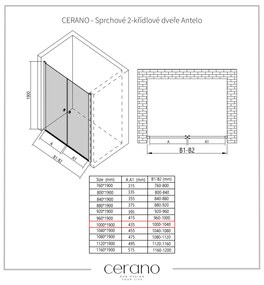 Cerano Antelo, 2-krídlové sprchové dvere 100x190 cm, 6mm číre sklo, chrómový profil, CER-CER-432325