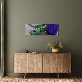 Obraz - Modrá ruža so zelenou stonkou (s hodinami) (90x30 cm)