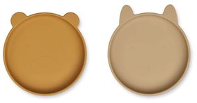 LIEWOOD Silikónový tanierik Olivia Golden Caramel Oat 17 cm – set 2 ks