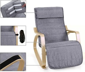Hojdacie kreslo, relaxačné kreslo, opierka nôh polohovateľná v 5 stupňoch, svetlo šedé