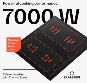 Klarstein Masterzone 60 Flex, indukčná varná doska, max. 9600 W, vstavaná, 4 Flex zóny, technológia ThermoBoost, Smart Flex