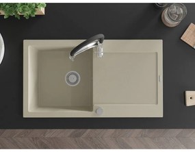 Mexen Leo, granitový drez 900x500x190 mm, 1-komorový a drezová batéria Aster, béžová, 6501-69-73450-07