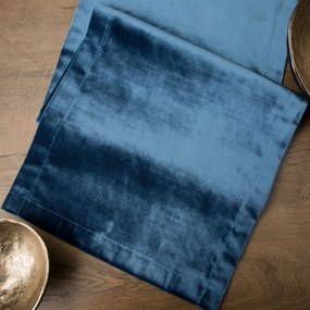 Luxusný zamatový stredový obrus v modrej farbe 35x140