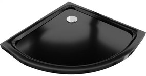 Mexen Slim, štvrťkruhová sprchová vanička 80x80x5cm + chrómový sifón, čierna, 41708080