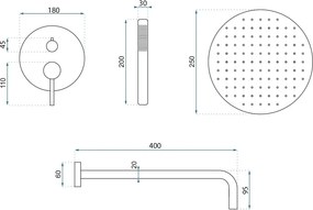 Rea Argon, sprchová súprava pod omietku + krabicový inštalačný systém BOX, zlatá matná, REA-P7810