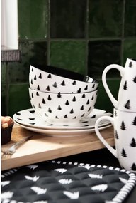 Bielo-čierny porcelánový dezertný tanier so stromčekmi Black&White X-Mas - Ø 20*2 cm