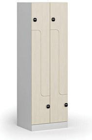 Kovová šatníková skrinka Z, 4 oddiely, 1850 x 600 x 500 mm, demont, zámok s čítačkou RFID kariet, laminované dvere, breza