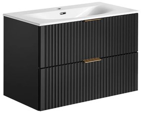 Závesná skrinka Casad so zápustným umývadlom 80 cm čierna