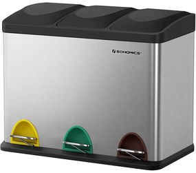 Odpadkový kôš na separovaný odpad 45 litrov (3 x 15 L), nerezový