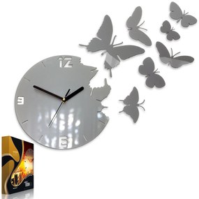 3D nalepovacie hodiny Butterfly sivé