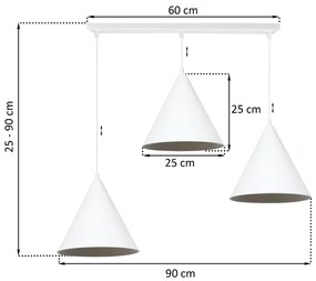 Závesné svietidlo Soho, 3x biele kovové tienidlo, (fi 25cm)