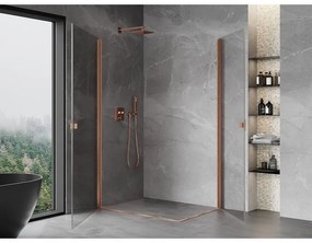 Mexen Mist-B Duo, 2-krídlový výklopný sprchový kút 85 x 75 cm, priehľadný, brúsená meď - 8A2-085-075-65-00