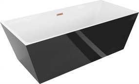 Mexen Lita, voľne stojaca vaňa 170 x 75 cm, biela-čierna, medený prepad, 52121707575-65