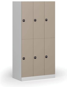 Šatníková skrinka s úložnými boxmi, 6 boxov, 1850 x 900 x 500 mm, demont, zámok s čítačkou RFID kariet, béžové dvere