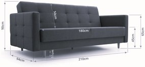 Pohovka GODIVO 210 cm světle šedá