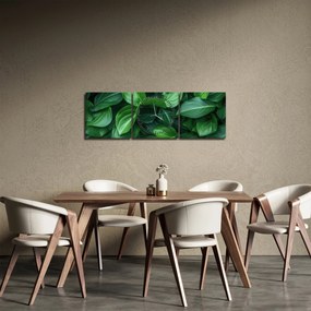 Obraz - Zelené listy (s hodinami) (90x30 cm)