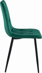 AKCIA Tmavozelená zamatová jedálenská stolička LIBRA s čiernymi nohami II. akosť