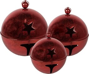 Set 3ks červená dekorácia rolnička Bell - Ø 62 / Ø 52 / Ø 42 cm