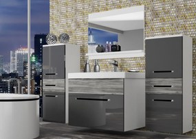 Kúpeľňový nábytok Belini šedý lesk / šedý antracit Glamour Wood + umývadlo + zrkadlo  ROD PM 4/0/W/SGW/0/ZW