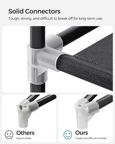 Látková skriňa, šatník, mobilná skriňa, 12 políc, 150 x 45 x 175 cm, čierna