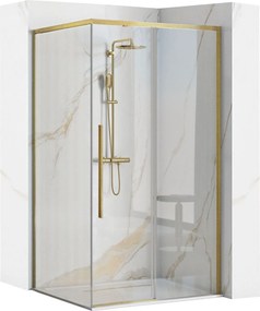 Rea Solar, sprchovací kút s posuvnými dverami 90(dvere) x 90(stena) x 195 cm, 6mm číre sklo, zlatý matný profil, REA-K9500