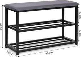 ModernHome Botník so sedadlom čalúnená lavica - 80 cm, 2 police ModernHome