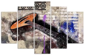 Obraz na plátně pětidílný Kytara Abstraktní barevné - 150x100 cm
