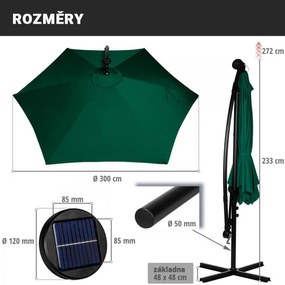 STILISTA záhradný slnečník s kľučkou 3 m, khaki + LED