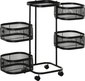 HOMCOM Servírovací vozík s 4 kovovými košíkmi, hornou poličkou a otočnými kolieskami, oceľ a PP plast, 33x33x77cm, čierny | Aosom