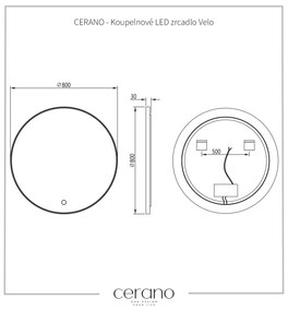Cerano Velo, LED kúpeľňové zrkadlo, kovový rám, Ø 80 cm, čierna matná, CER-CER-NT8232H81