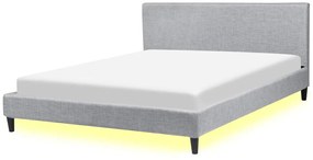 Čalúnená posteľ s bielym LED osvetlením 160 x 200 cm svetlosivá FITOU Beliani