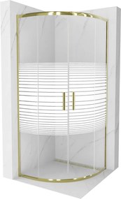 Mexen Rio, štvrťkruhový sprchovací kút s posuvnými dverami 80(dvere) x 80(dvere) x 190 cm, 6mm číre sklo s pásikmi, zlatý lesklý profil, 863-080-080-50-20