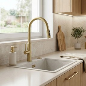 Rea Master, vysoká kuchynská batéria s výsuvným výtokom, zlatá matná, REA-B7204