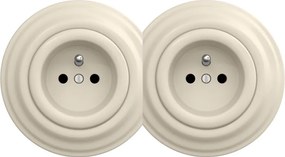 Kliklap - Dvojitá retro domová zásuvka s rámčekom 230V béžová