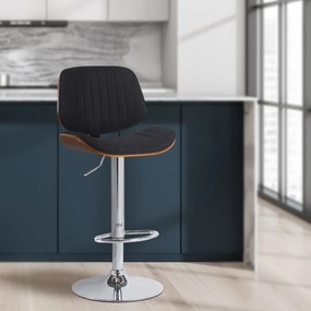 Barová stolička Clawson - látka, chróm rám - orech/čierna