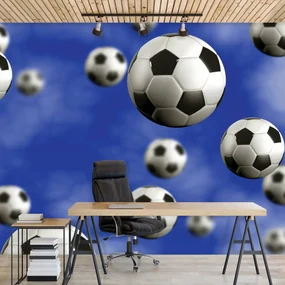 Fototapeta - Futbalové lopty na modrom pozadí (152,5x104 cm)