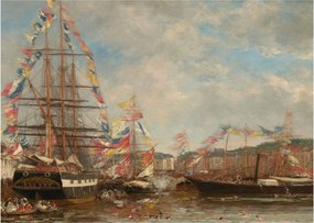 Obraz - Eugène Boudin, Festival in the Harbor of Honfleur, reprodukcia (70x50 cm)