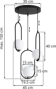 Závesné svietidlo Florence, 3x biele sklenené tienidlo, b/ch, o, U