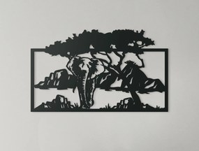 drevko Drevený obraz Slon v savane Rozmer obrazu: 26,5 x 44,5 cm, Farba dekorácie: Čierna