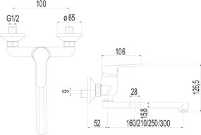 Mereo Zuna, drezová nástenná batéria, 100 mm, s ramienkom plochým rovným 300 mm, chróm, MER-CB302A06Z