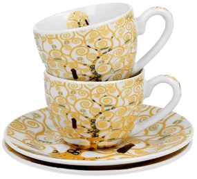 Porcelánová šálka s podšálkou Klimt Ecru Tree Of Life 90 ml sada 2ks